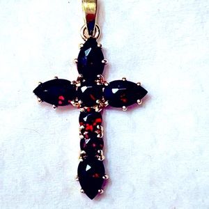 14kt Yellow Gold and Garnet Cross Pendant